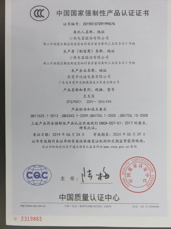 CCC - Dongguan Bidisco Electric Co., Limited