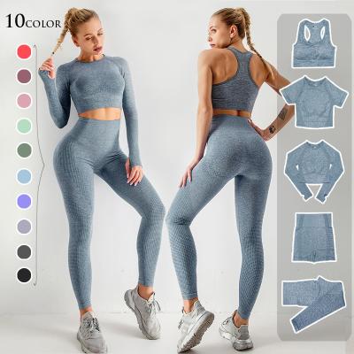 China Women 2/3/5PCS Yoga Set Workout Set Sportswear Gym Sportswear Fitness Clothing Long Sleeve Breathable Seamless Crop Tops Plus Size Gaiters Sports Suits for sale