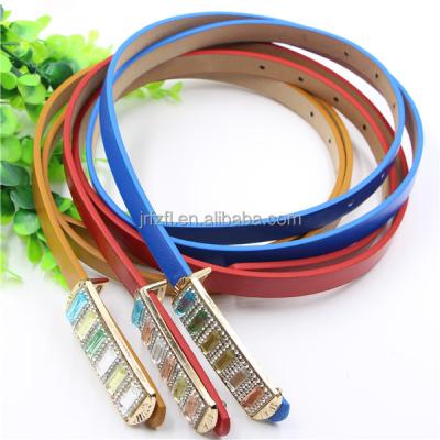 China Fashion Women Decorative Skinny Leather Waist Strap Black Red Brown Blue Leather Thin Belt for sale