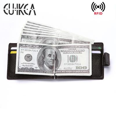 China CUIKCA Fashion Men's Leather Wallet HF030 Rfid Blocking Slim Wallet Money Clip Buckle Business Card Holder Card Case for sale