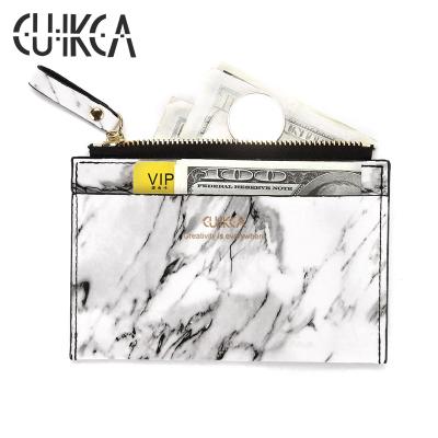 China CUIKCA White Marble Leather Zipper Wallet Women Travel ID Card Holder Coin Purse Available Credit Card Holder for sale