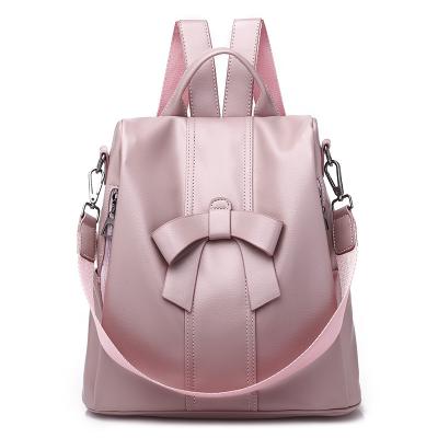 China Waterproof 2020 New Arrivals Backpack Women's Central Institute of Statistics Bow Backpack Cute Small Fresh Fashion Soft Leather Student School Bag for sale