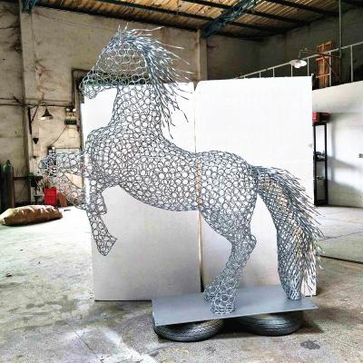 China Global Spray Outdoor Stainless Steel Painted Rings Sculpture Life Size Horse Sculpture For Outdoor Use for sale