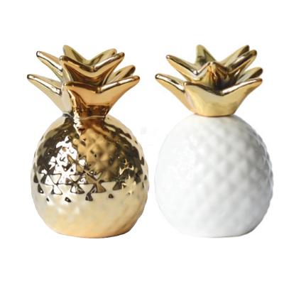 China China Modern Ceramic Gold and White Pineapple Art Sculpture for Home Decoration for sale