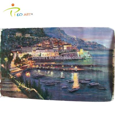 China Realistic Handmade Quiet Night of Bay, Mountain and Sea Scene Canvas Oil Painting, Paris Street Scene Oil Painting for sale