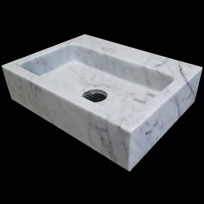 China Modern polished above counter stone bathroom sinks Carrara white marble washbasin for sale