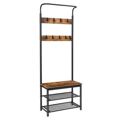 China (Height) 3-Tier Adjustable Storage Shelves and 9 Hooks, Living Room Doorway Storage Bench, Metal Frame for sale