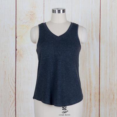 China OEM factory custom anti-pilling women v neck cotton tank top with front pocket manufacturer directly for sale