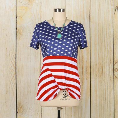 China Women's Anti-Shrink Striped Short Sleeves T-Shirt With Knot At The Bottom for sale