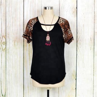 China Wholesale Sleeveless Anti Shrink Baseball Leopard Women Tee Shirt Raglan for sale