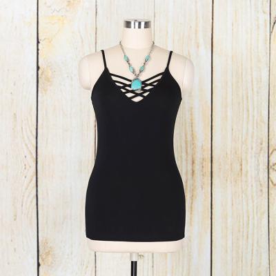 China Anti-Shrink Women Black Tank Tops Crisscross With OEM Service for sale