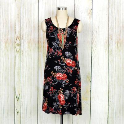 China Anti-pilling Customized Floral Sleeveless Women Tunic Dress for sale