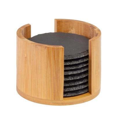 China Sustainable Black Stone Coasters For Beverage 4 Inch Coasters With Wooden Stand Customized Coasters for sale