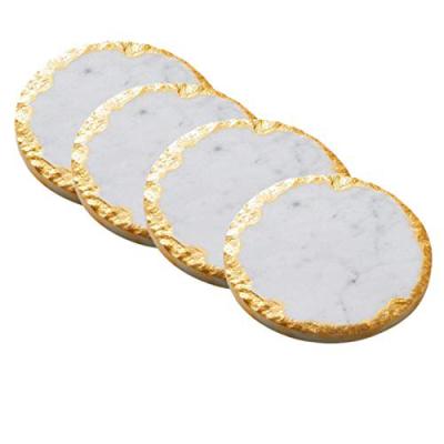 China Factory Price Viable Wholesale Marble Stone Coaster With Gold Marketed Edges for sale