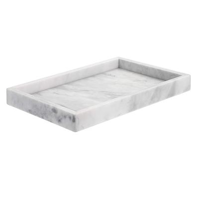 China Hot Sell Craftsman Rectangle White Natural Marble Square Tray For Serving Food, Bathroom Tray for sale