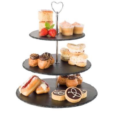 China Slate Stone Wedding Cake Stand 3 Tier Round Serving Tray Round Cake Tray For Party for sale