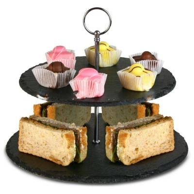 China Sustainable Food Suitable Good Quality Tray Square Slate 2-Tier Slate Cheese Board Price Tray Cake Stand for sale