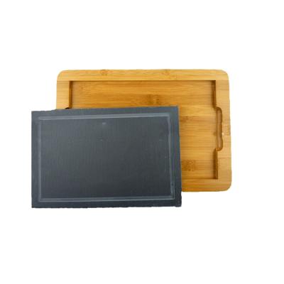 China Sustainable Natural Slate Etched Slate Cheese Board With Bamboo Cheese Board Holder for sale