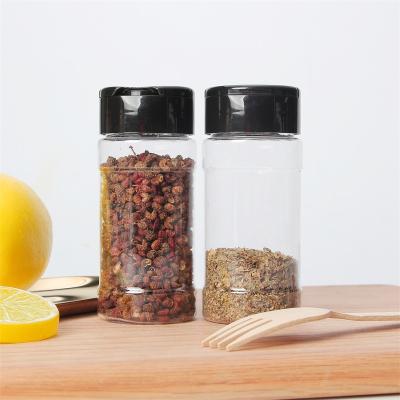 China 100Ml 300Ml Viable Plastic Transparent Spice Bottle Salt Pepper Shaker With Flapper Cap For Storage Herbs for sale