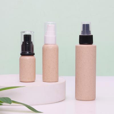 China New Cheap Travel Cosmetic Wheat Straw Shampoo Container Small Size Lotion Bottle Hand Packaging Wash Bottle With Pump for sale