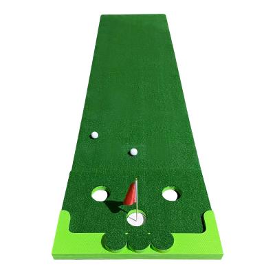 China PE grass+ EVA Golf putting practice mat with 3 holes around grass green putting mat for sale