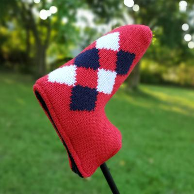 China Golf Club Head Knitting Straight Shaped Cover Device Golf Putter Cover Golf Magnet Closure Cover for sale