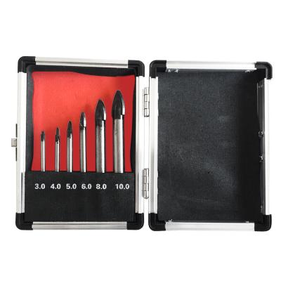 China 6pcs Straight Shank Glass Drill Bit Set With Sandblasted Aluminium Box Packing for sale