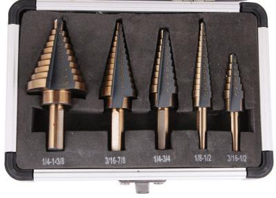 China Cobalt High Speed Steel HSS Step Drill Bit Set 5pcs With Aluminum Case for sale