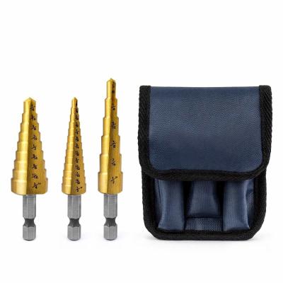 China 3 Piece Titanium Hss Step Drill Bit Set Hex Shank 1/8