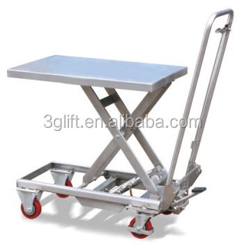 China portable hydraulic lift platform, manual hydraulic lift trolley with low price 700*450mm for sale