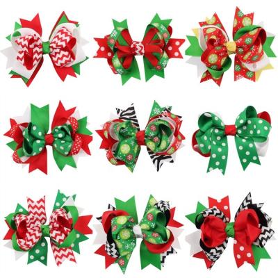 China Christmas Hair Accessories Christmas Hair Accessory Boutique Kids Toddler Baby Hair Bow Ribbon Hair Clip for sale