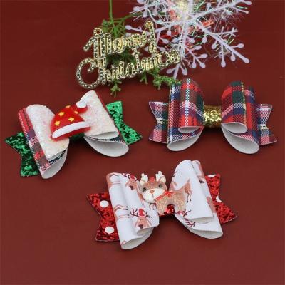 China Christmas Hair Accessories Shapes Glitter Christmas Hair Clip Hat Deer Hair Bows With New Hair Clips Baby Christmas Alligator Hair Clip for sale