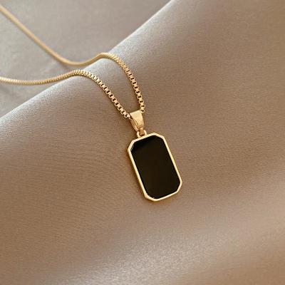 China Other Hot Selling Titanium Steel Black Square Necklace Map Necklace Waterproof Gold Plated Rectangular Pendant Necklace For Women for sale