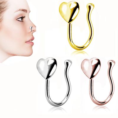 China FASHIONABLE Stainless Steel Nose Cuff Non Piercing Jewelry Love Heart Nose Clip Ring Anti Allergy Nose Cuff New Without Hole Non Piercings for sale