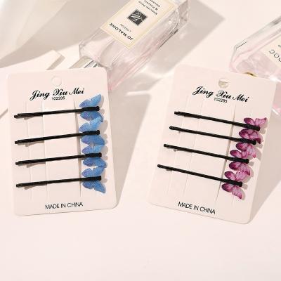 China Fashion Friendly Material Purple Butterfly Hair Pin Side Hair Clips For Girls Wholesale Hair Pins Sets for sale