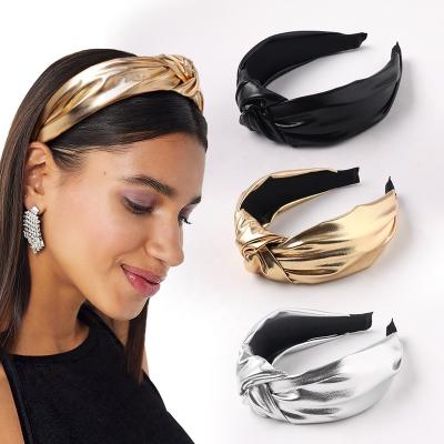 China 2023 Glitter Knot Leather Hairband Women's Comfortable Soft PU Bling Knot Headband Soft Leather Headband for sale