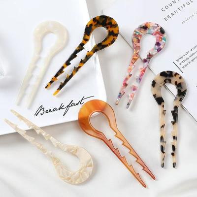 China China Friendly Material Wholesale Shape Acid Acetate U Shape Big Hair Stick Rainbow Hairpin Hair Clips Accessories For Women for sale