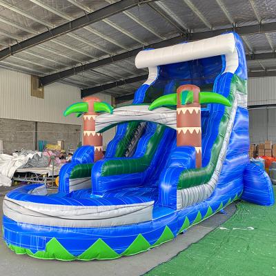 China Dourable 18ft 20ft 22ft Commercial large adult size fire n ice palm tree backyard Inflatable Water Slide with pool for sale for sale