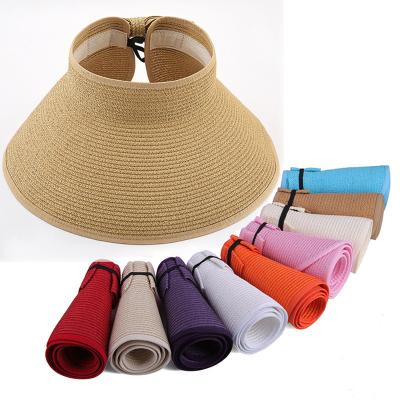 China Character Custom Straw Sun Hats Beach Hat Summer Sun Visor Bow Knot Folding Big Brim Empty Top Hat For Women Ladies for sale