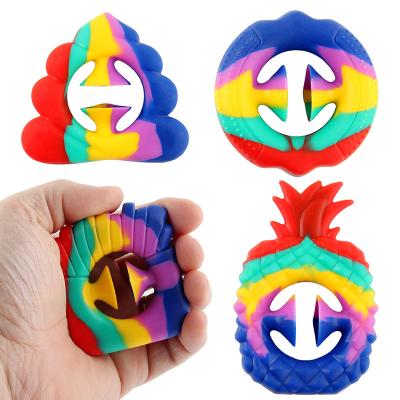 China Newest Weird Silicone Rainbow Finger Ring Squeeze Snap Decompression Toy Pineapple Finger Hand Strength Grip Relaxing Nervous Toys for sale