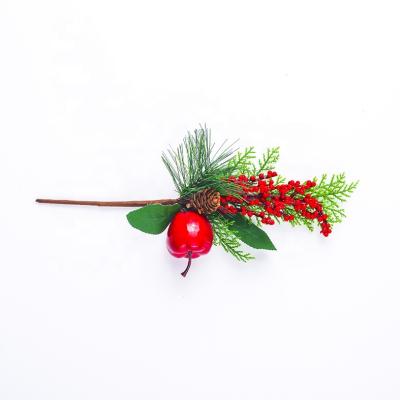 China Plastic+iron Christmas Flower Picks Artificial Pine Cone Red Berries Picks for sale