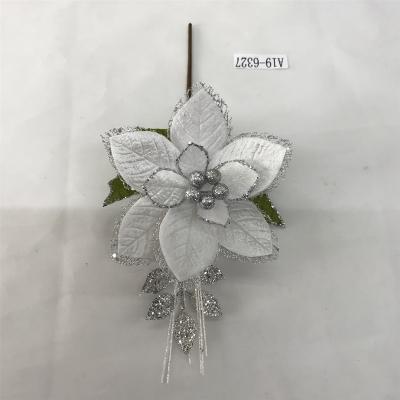 China White Christmas Decoration Velvet Fabric Poinsettia Flowers Christmas Wreath Tree Ornaments Wholesale for sale