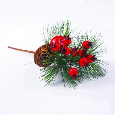 China Plastic+iron Small Artificial Pine Needles Red Berries Picks for sale