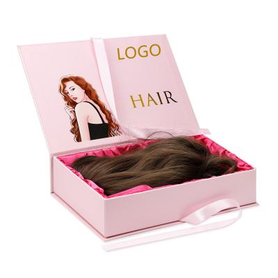 China Reused Logo Premium Luxury Pink Cardboard Materials Custom Paper Hair Extension Wig Gift Magnetic Packaging Box for sale