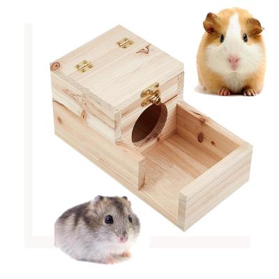 China Breathable Wooden Hamster Hideout House Rats Climbing Small Cabin Fenced Play Hut Shelter Room Pet House for sale