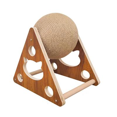 China Viable Interactive Solid Wood Cat Scratcher Toy with Natural Sisal Ball for Indoor Cats for sale