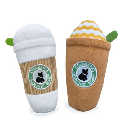 China Cartoon Fun Durable Durable And Safe Starbaks Coffee Cup Plush Dog Chew Toys for sale