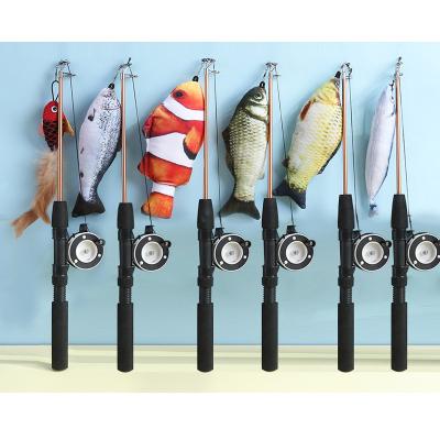 China Viable Interactive Retractable Fishing Pole Cat Teaser Feather Wand with Spare Bell and Feather Fish Attachments for sale