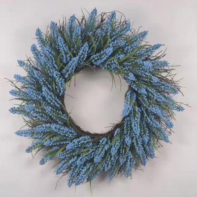 China Plastic Modern Outdoor Decorative Round Christmas Decoration Supplies Blue Wreath for sale