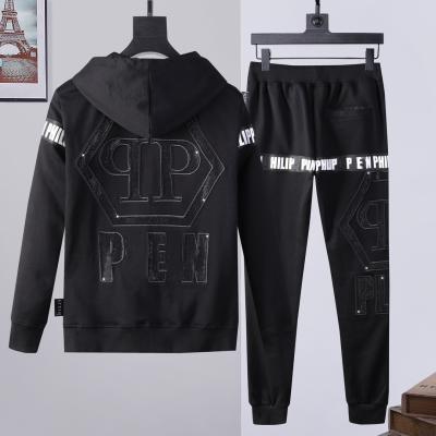 China Breathable ENGLAND STYLE Letter Woven Cotton Black Garment Dyed Zipper Hoodie Set Mens Tracksuit Hoodie for sale